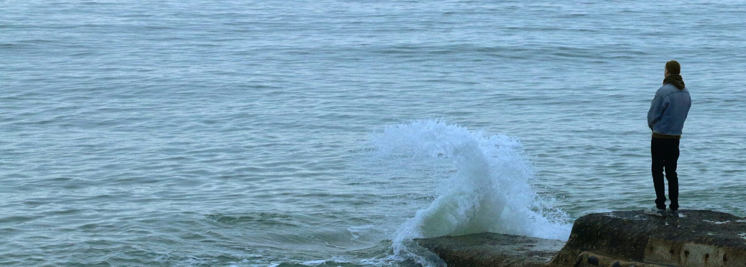 Header image showing man looking out into water